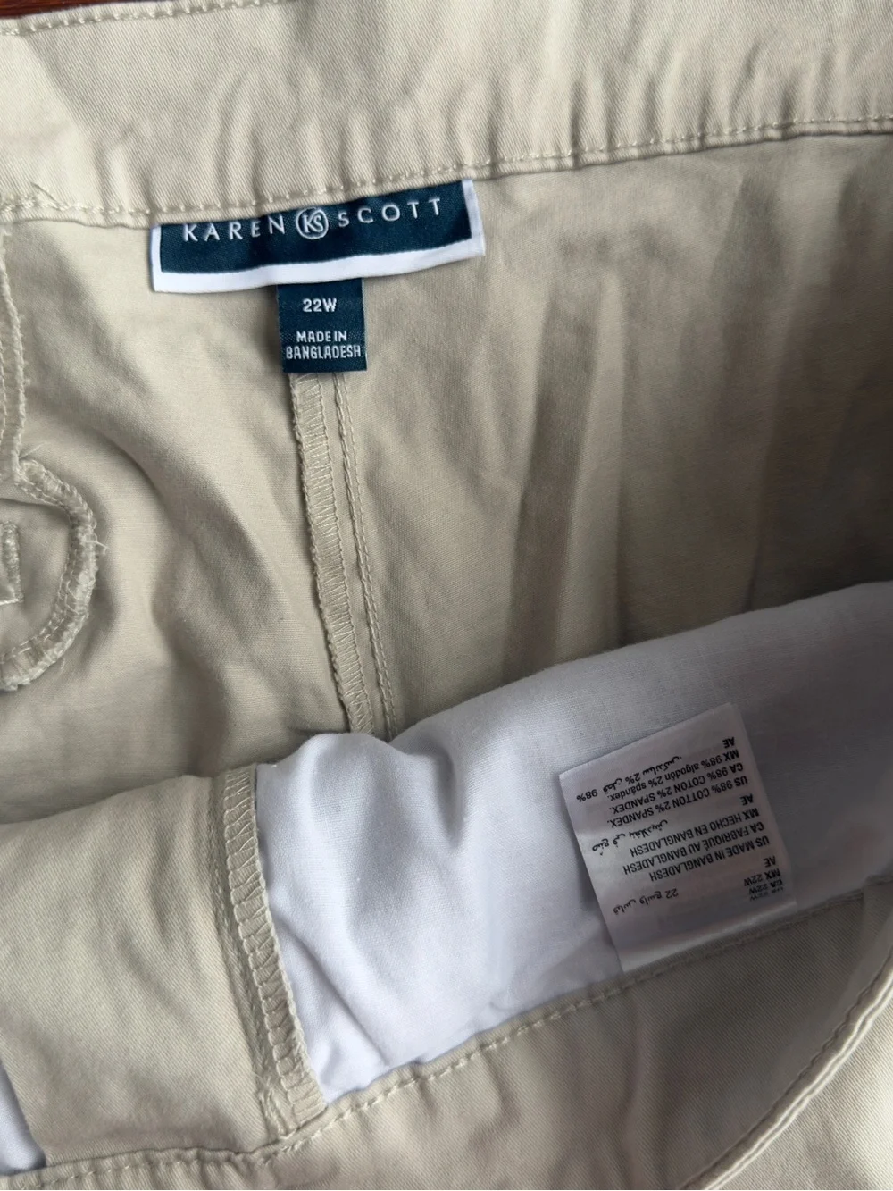Karen Scott Light Beige Flat-Front Cotton Shorts